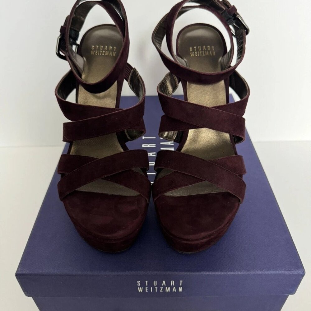 NEW Stuart Weitzman Soundtrack strappy heels burgundy sz 7 $495 - Picture 5 of 8